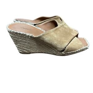 Vince Gaelan Suede Crossover Strap Espadrille Wedge Peep Toe Heels Size 7.5